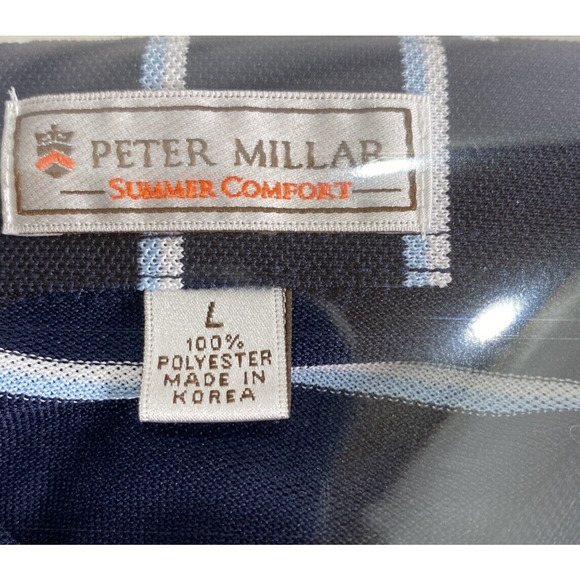 Peter Millar Summer Comfort Polo Men's Size Large With Pale Blue & Navy Stripe - Picture 3 of 7